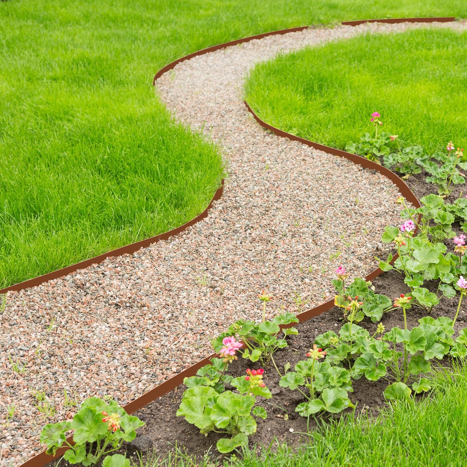 Worth Garden 6-Pack 6 H. Corten Steel Landscape Lawn Edging (20Ft Total) - Rust Patina Finish 18-Gauge Bendable Metal Strips - Hammer-in Edging Border - Buckle Connection - Yard Pathway Divider